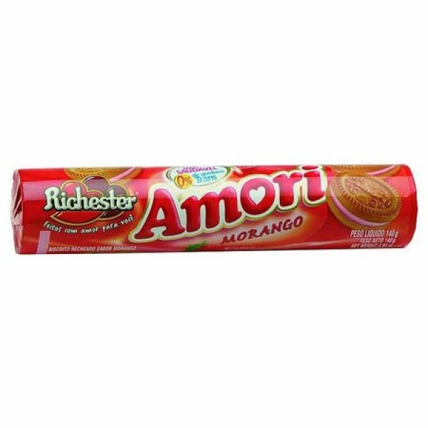 Biscoito Richester Amori Recheado Morango 140g