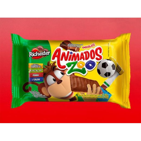 Biscoito Richester Animados Zoo Leite Cobertura Chocolate 40g