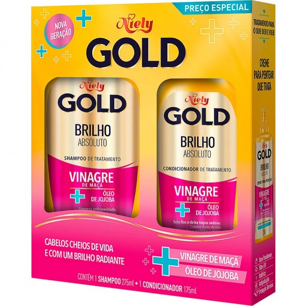 Kit Shampoo 300ml + Condicionador 200ml Niely Gold Mega Brilho 