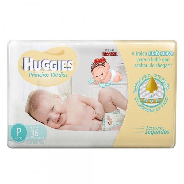 Fralda Huggies Primeiros 100 Dias Jumbo P - 36 Unidades