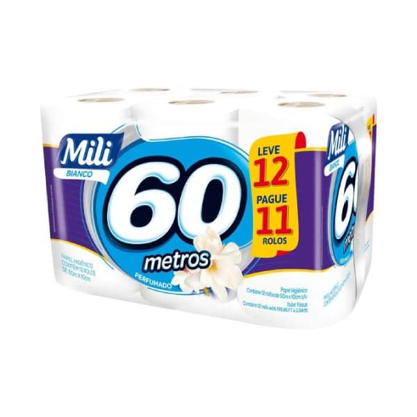 Papel Higiênico Mili Bianco Perfumado 12 Rolo 60M