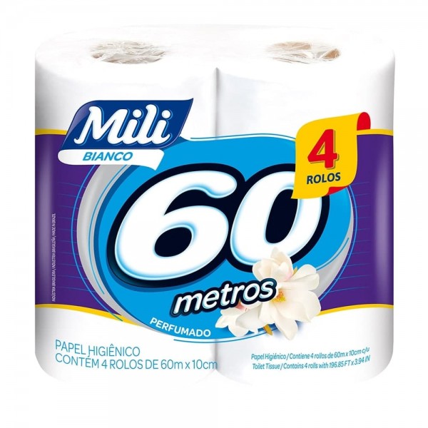 Papel Higiênico Mili Bianco Perfumado 4 Rolo 60M