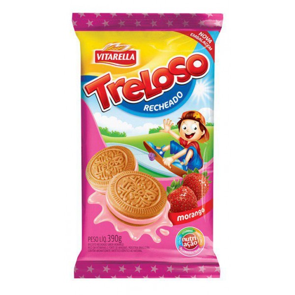 Biscoito Vitarella Treloso Recheado Morango 390g