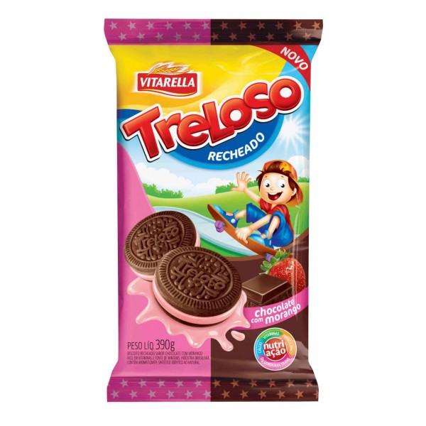 Biscoito Vitarella Treloso Recheado Chocolate com Morango 390g