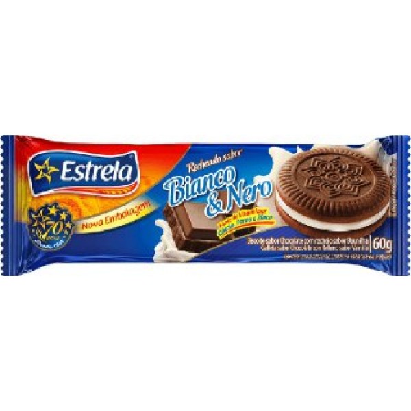 Biscoito Estrela Recheado Bianco e Nero 60G