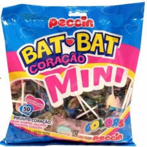 Pirulito Bat Bat Coração Colorido Pequeno com 50 - Peccin
