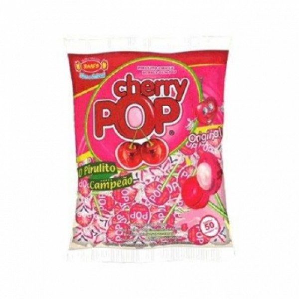 Pirulito Cherry Pop Cereja Recheio Mastigável com 50 - Sam's
