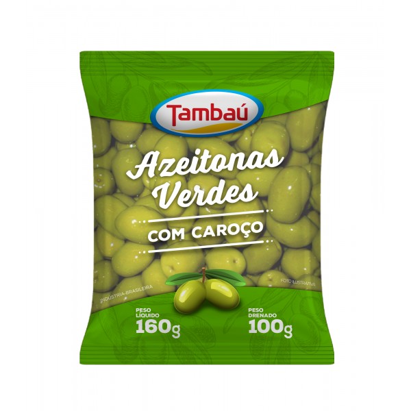 Azeitonas Verdes Com Caroço Tambaú Sachê 100g