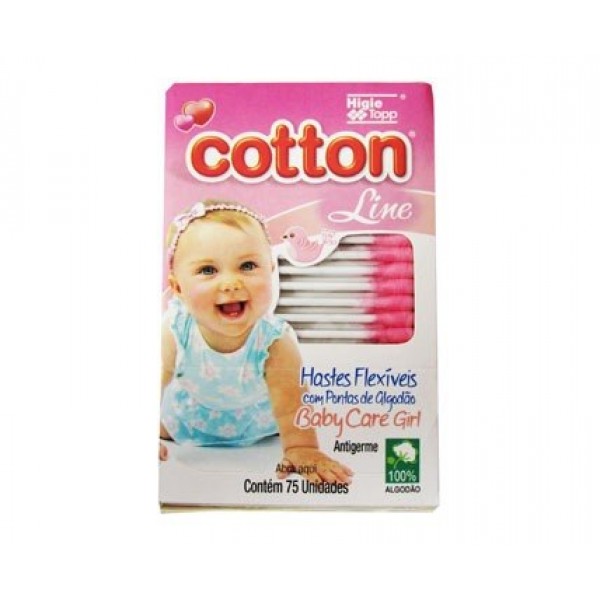 Hastes Flexíveis Cotonetes Cotton Line Baby Care GIRL 75UN