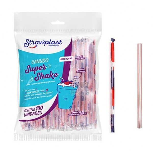 Canudo Strawplast Embalado Super Shake 100 Unidades