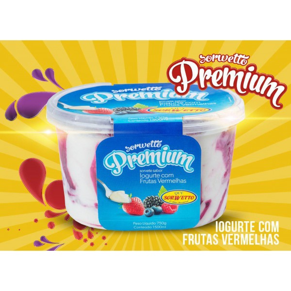 Sorvete Quy Sorwetto Premium Iogurte com Frutas Vermelhas 1,5L